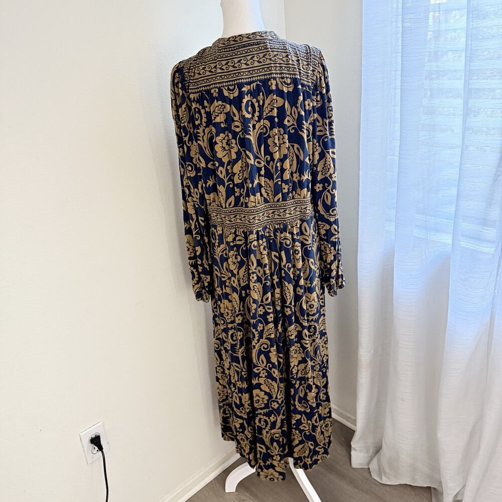 Boden Lily Midi Dress US 16-18R Navy Brown Floral Boho Jersey Fall Stretch - Picture 2 of 15
